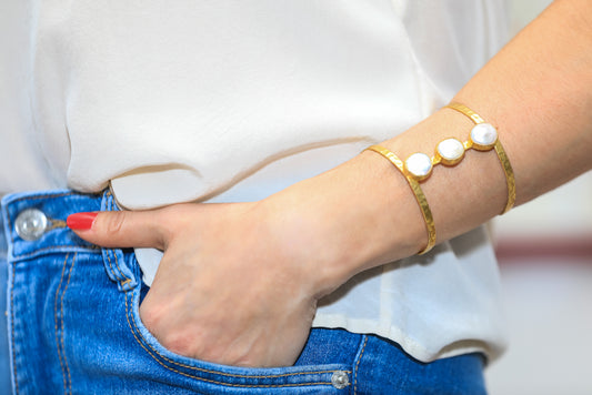 Gold Plated Mother of Pearl Cuff Bracelet at RM KANDY