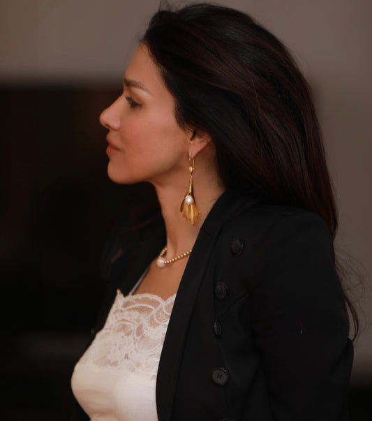 Women's Gold Pearl Drop Earring and necklace at RM Kandy