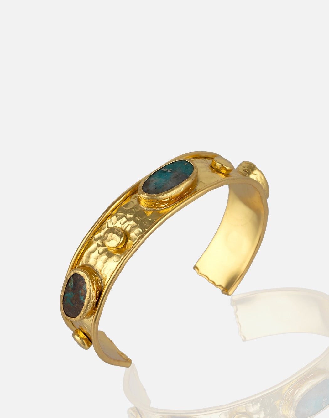 Women's Gold Statement Cuff Bangle Bracelet with Turquoise Stones at RM KANDY