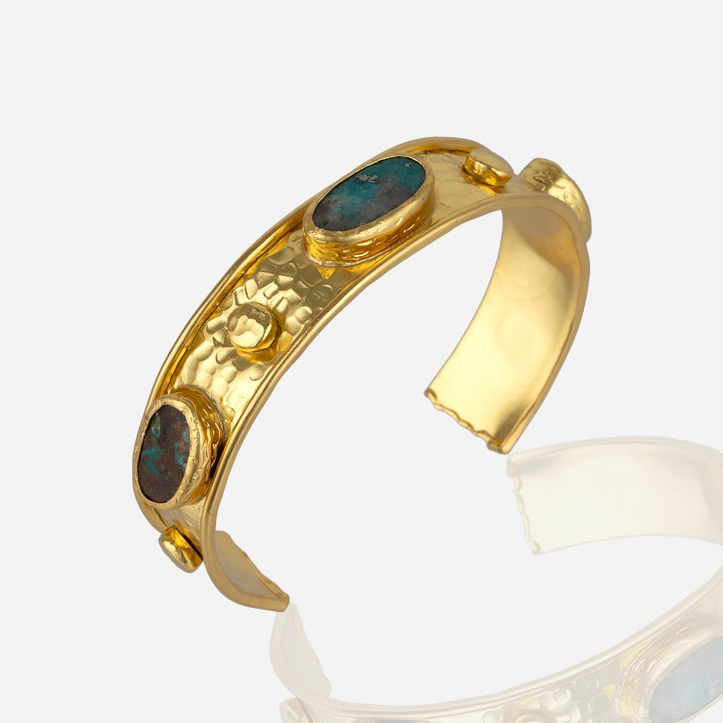 Women's Gold Statement Cuff Bangle Bracelet with Turquoise Stones at RM KANDY