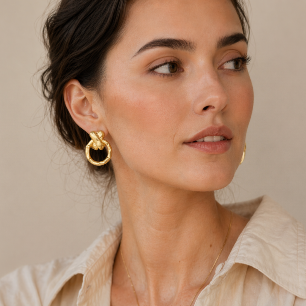 Women's Gold Front Hoop Statement Earrings handmade at RM Kandy