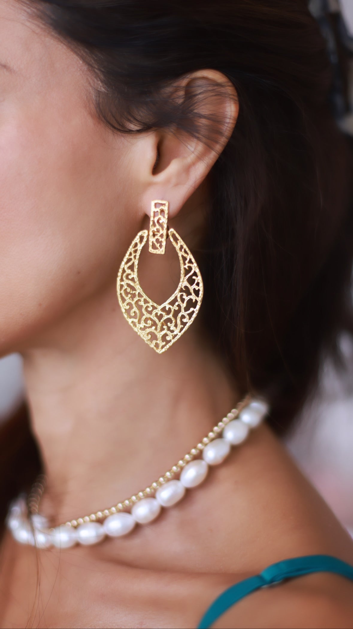 Gold Vintage Inspired Textured Statement Earrings for Women at RM Kandy