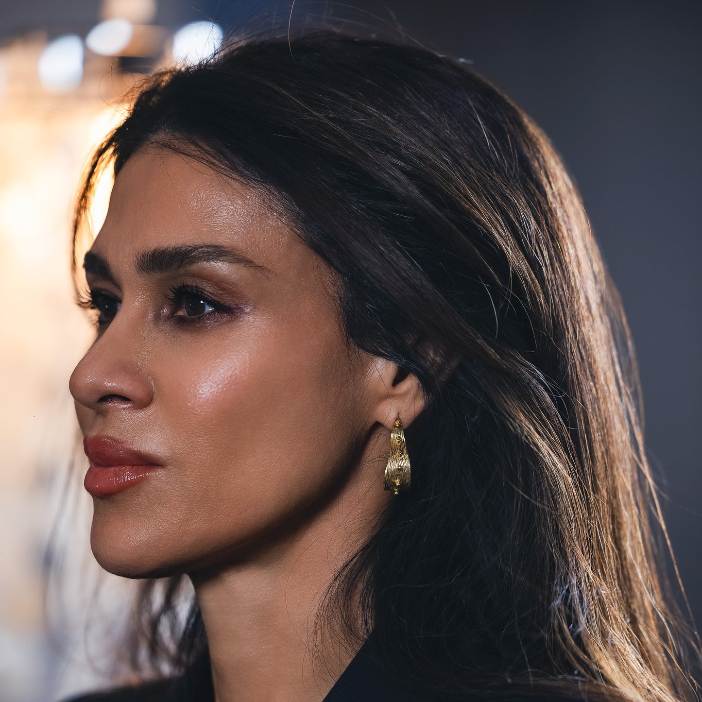 Gold Mid size Hoop Earrings with Studs for women at RM Kandy