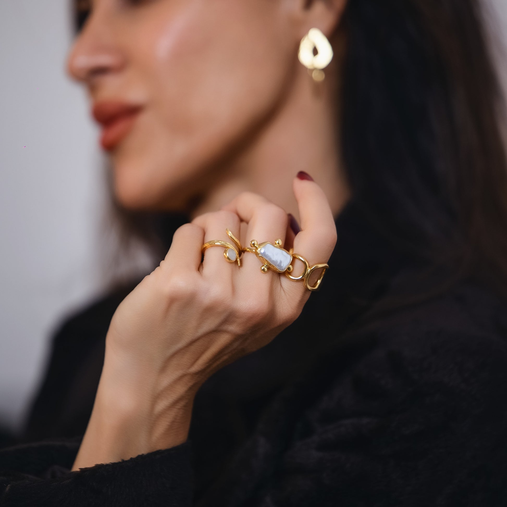 Women's Gold Spiral Moonstone and statement rings adjustable at RM Kandy