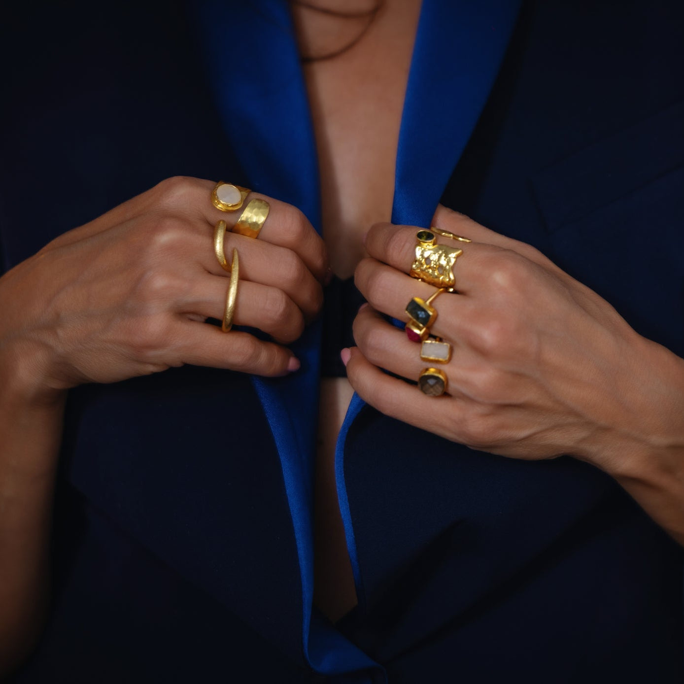 Women's gold cocktail rings with semi precious stones handmade at RM Kandy
