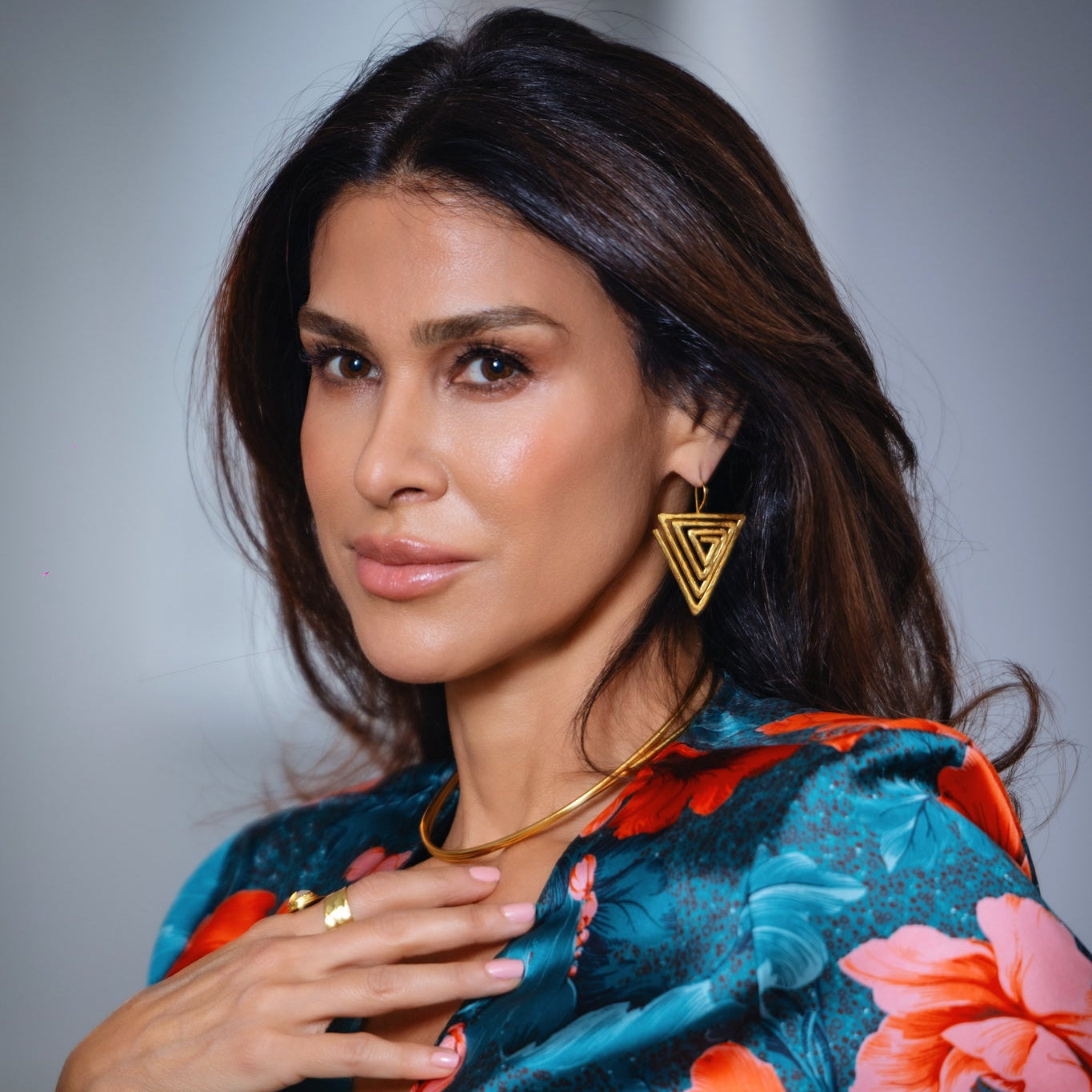 Gold Textured Triangle Statement Earrings for women at RM Kandy