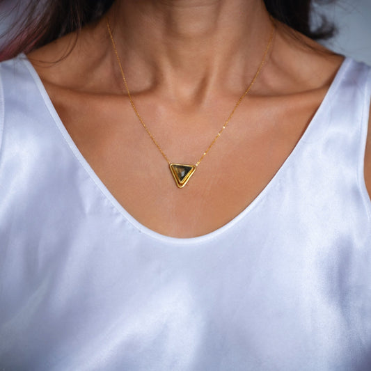 Women's Labradorite Triangle Charm Pendant Necklace at RM Kandy