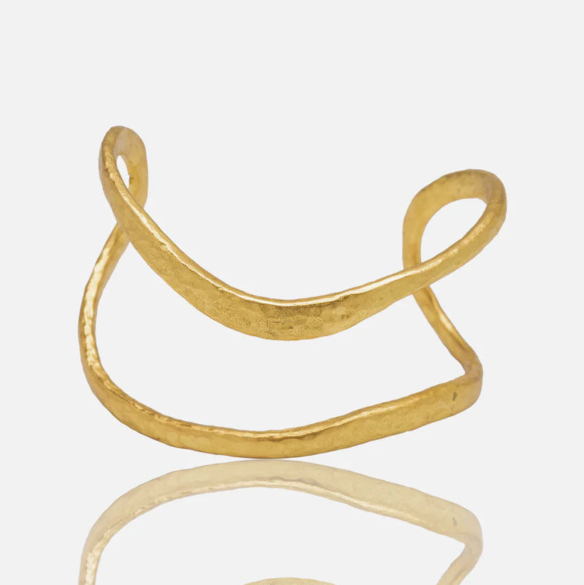 Gold open cuff bracelet with a wavy design handmade for ladies RM Kandy