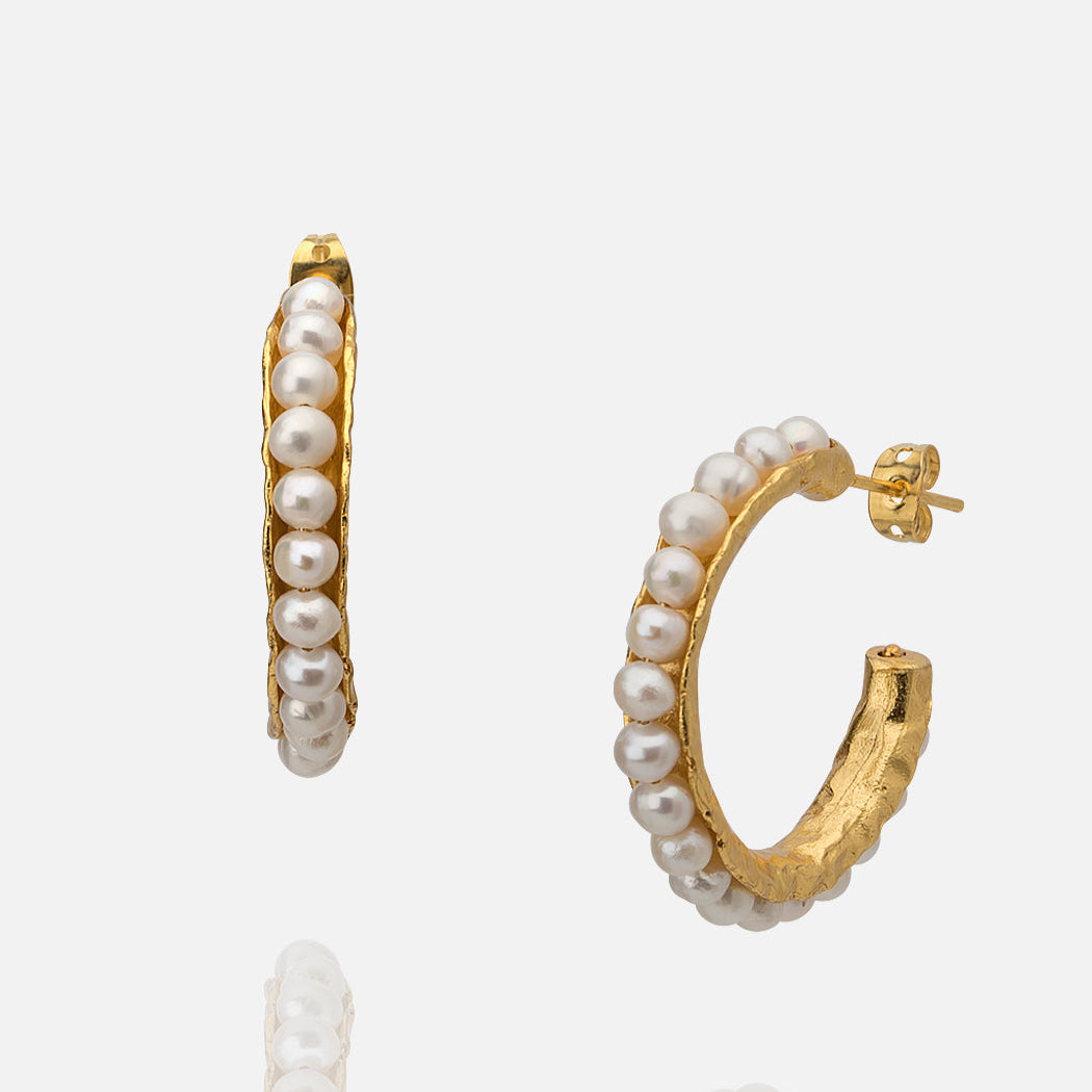 Women's Beaded Pearl Hoop Mid Size Earrings butterfly clasp at RM Kandy