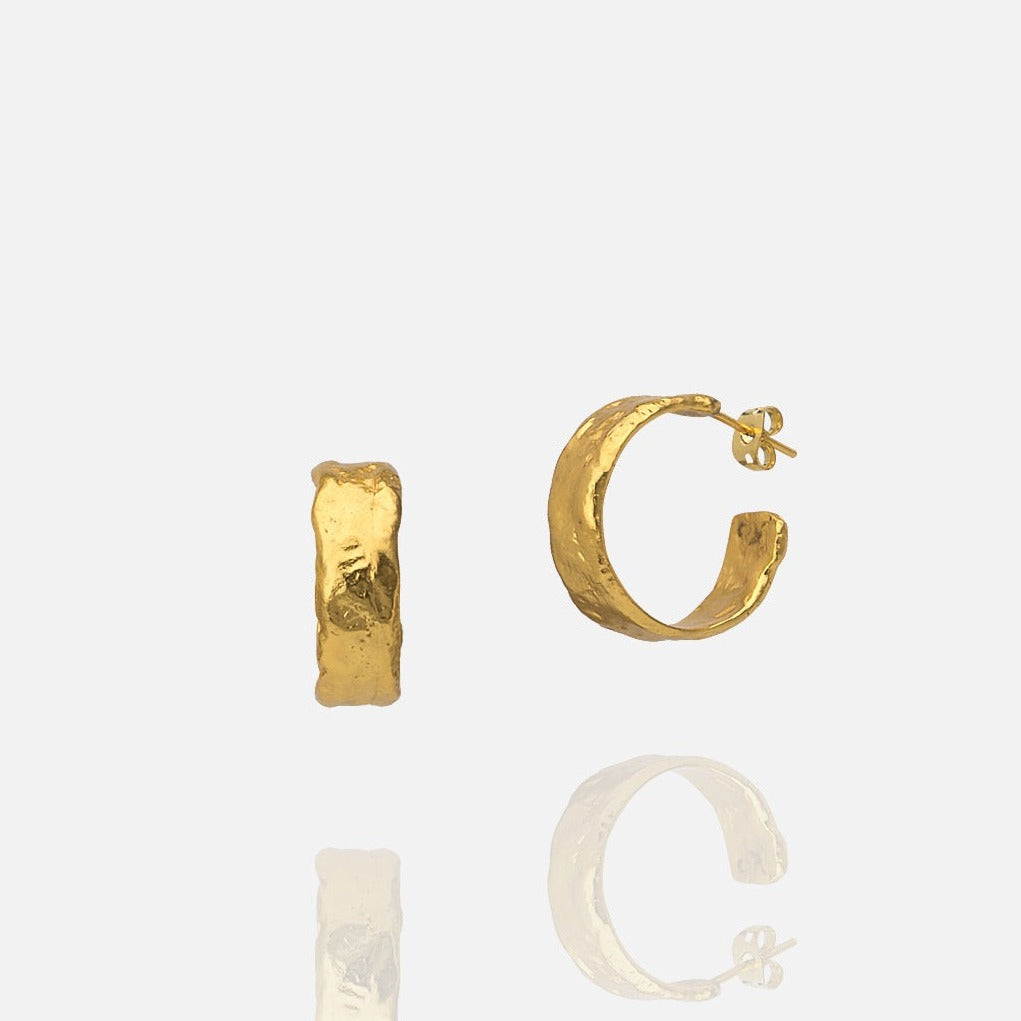 Gold Textured Light Weight mid size hoop earrings butterfly clasp at RM Kandy
