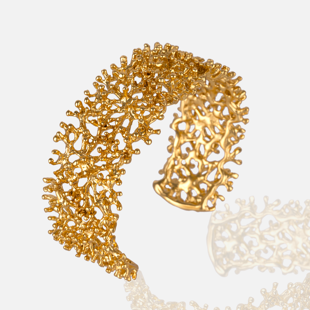 Women's Gold Textured Open Cuff Bracelet adjustable handmade at RM Kandy