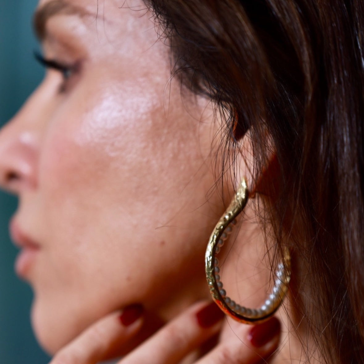 Women's Gold Large Pearl Hoop Earrings at RM kandy
