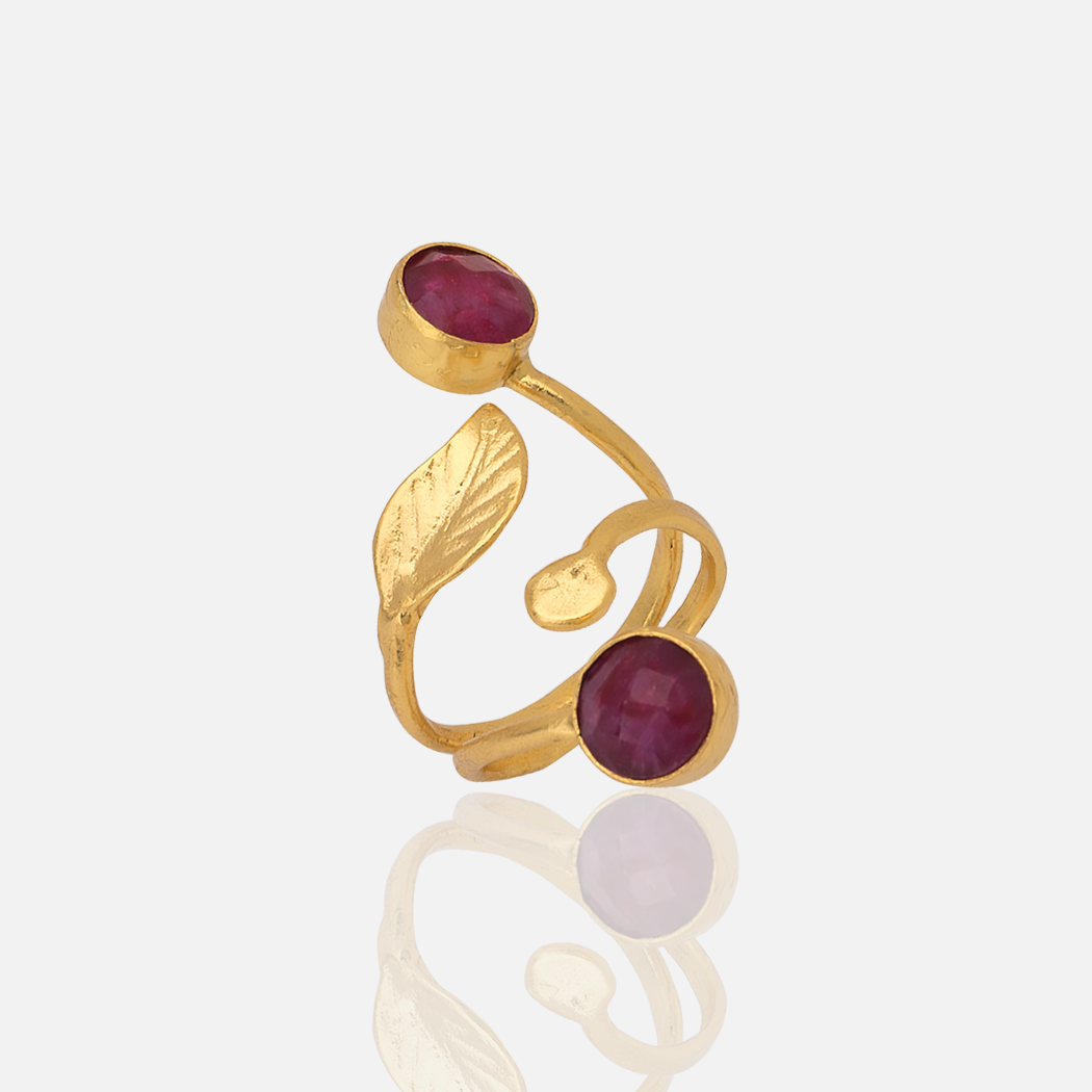 Gold Ring with 2 Ruby Stones adjustable for women handmade at RM Kandy