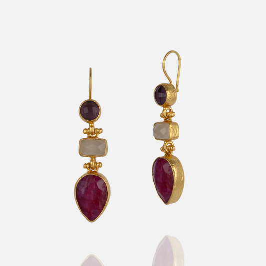 Women's Ruby Amethyst Moonstone semi precious stone drop earrings at RM Kandy