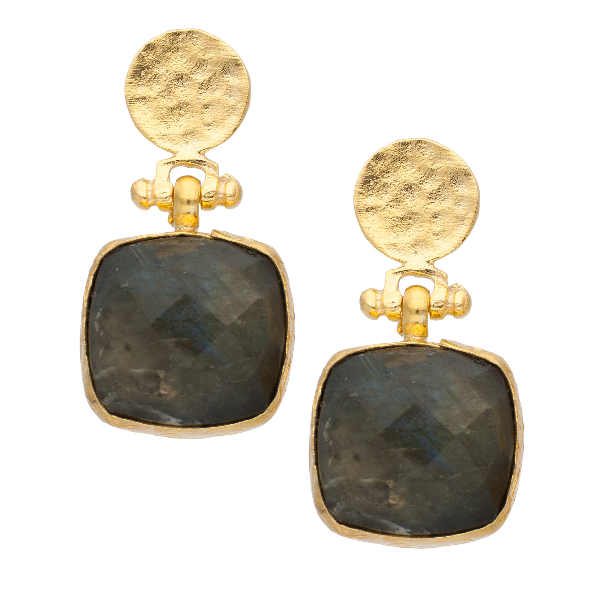 Women's Labradorite stone gold drop earrings butterfly clasp at RM Kandy