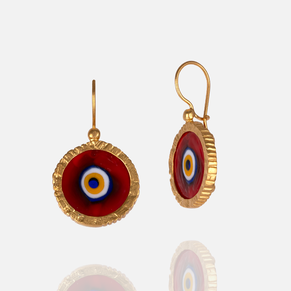 Women's glass evil eye drop earrings handmade at RM kandy