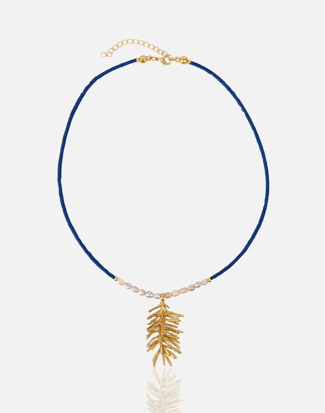 Lapis and Pearl Beaded Necklace for women with gold statement Charm at RM Kandy