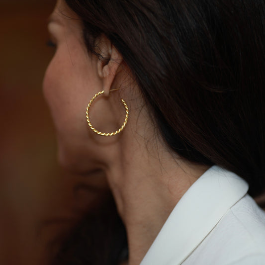 Gold Chain Braided Hoop Earrings for women Handmade with Butterfly Clasp at RM Kandy