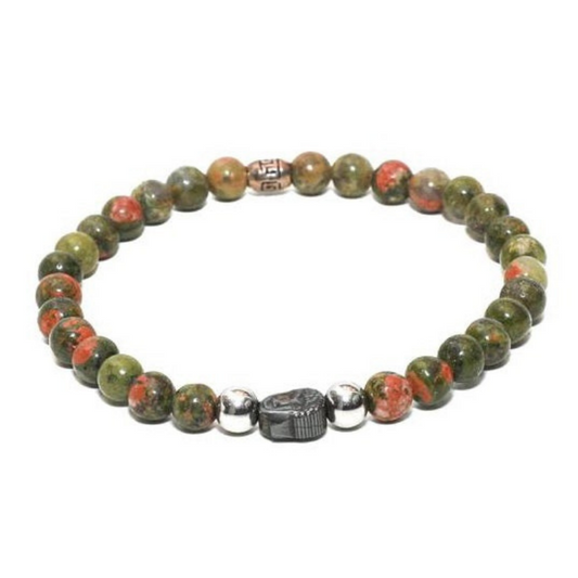 Mens Premium Unakite Beaded buddha charm Jewelry Collection