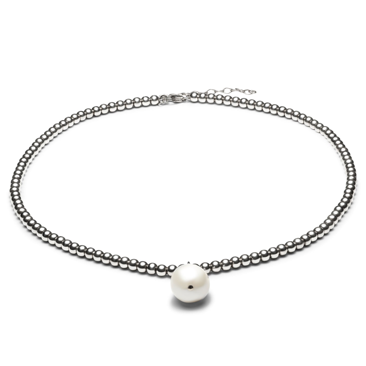 Silver Pearl Choker Beaded Necklace
