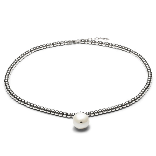 Collier de perles ras du cou en perles d'argent