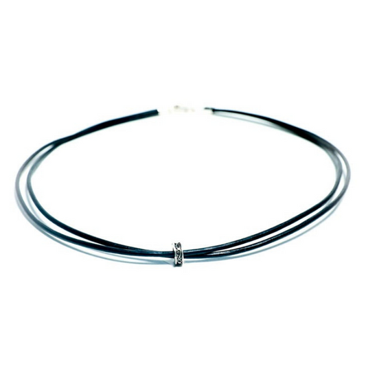 Mens Leather Choker Necklace silver charm Handmade at RM Kandy