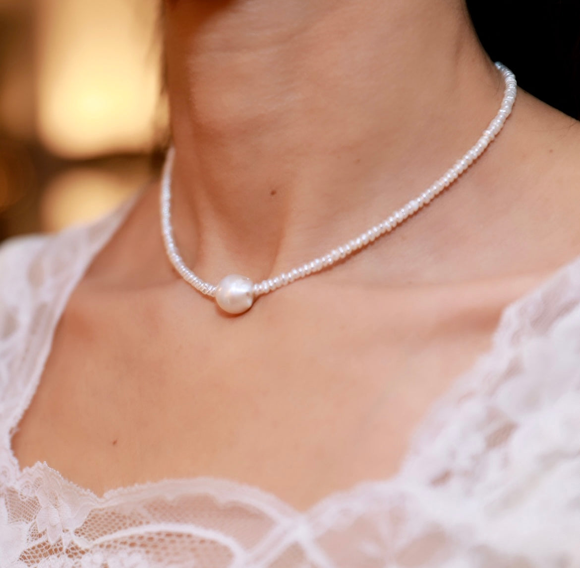 Beaded Pearl Choker Necklace handmade for Women on adjustable Chain at RM Kandy