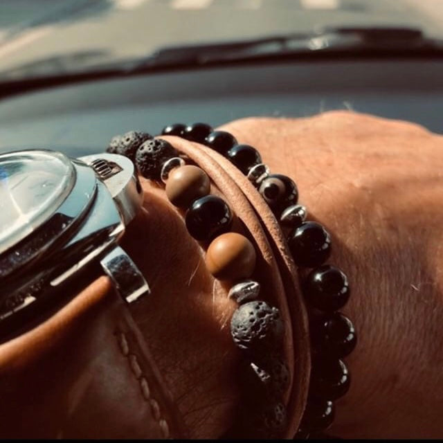 Black Evil Eye Lava 8mm beaded Bracelet for men at RM KANDY