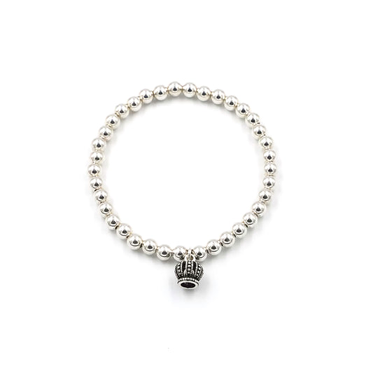 Sterling Silver 4mm Beaded Bracelet with Crown Charm at RM KANDY