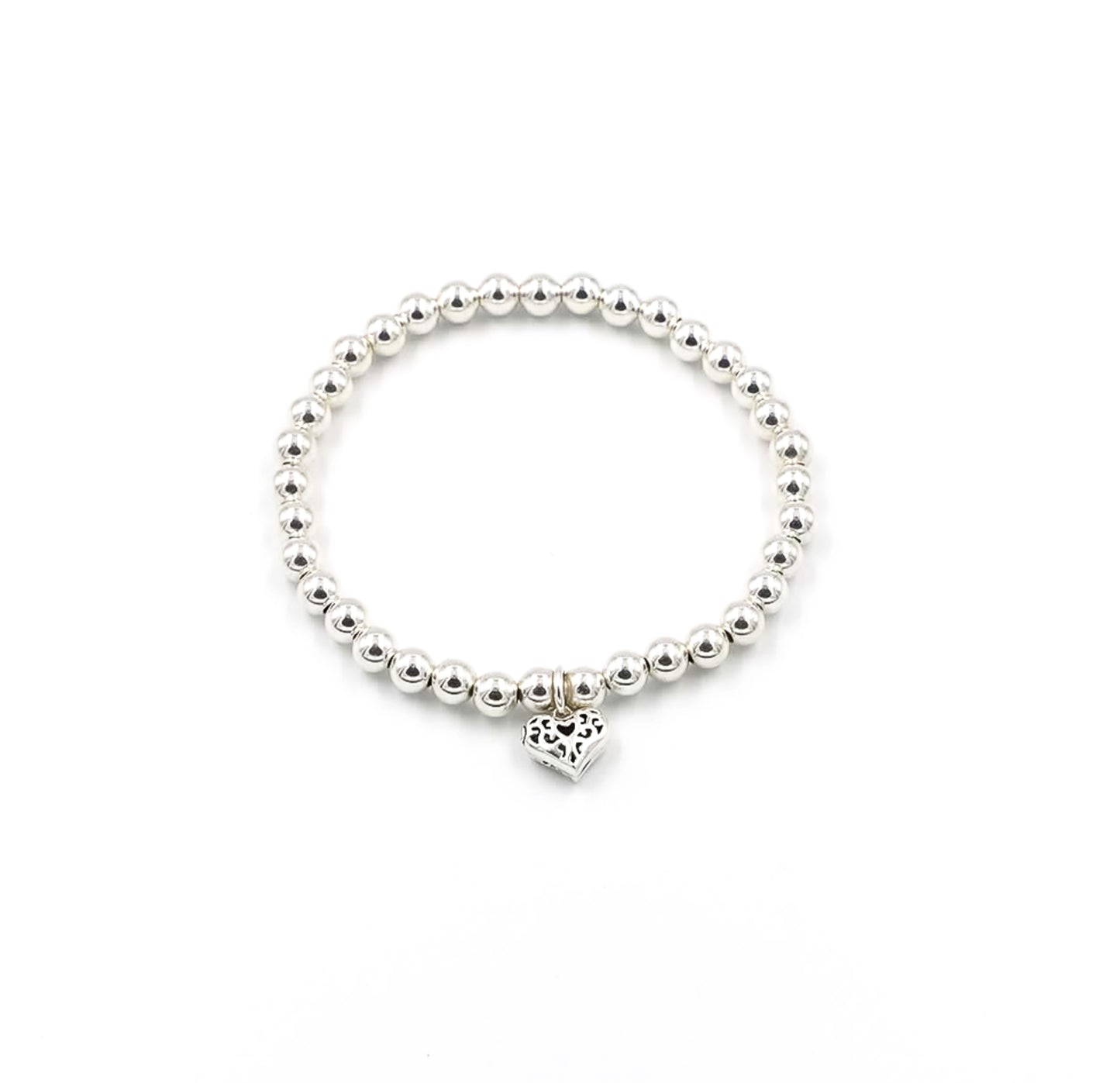 Women's Silver Heart Charm Beaded 5mm Bracelet at RM KANDY
