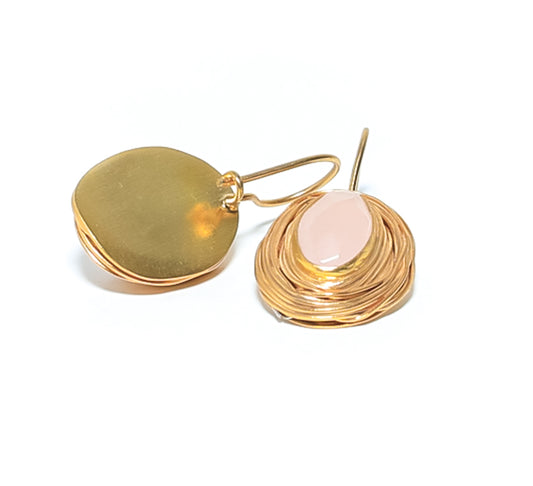 Handcrafted Women's rose quartz semi precious stone drop earrings at RM KANDY