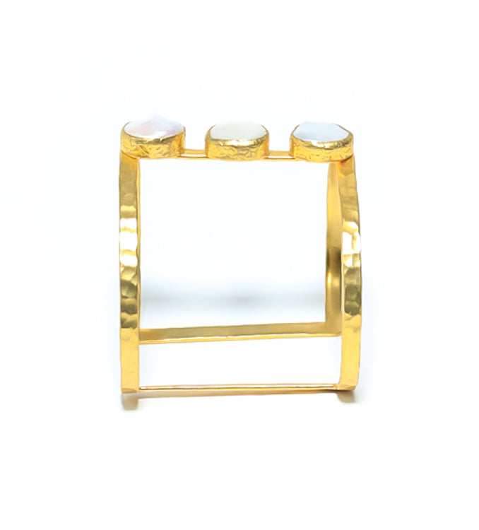 Gold Cuff Bracelet with Three Fresh Pearl Charms