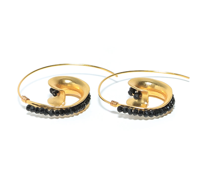 Premium Gold large Earring  Hoop design with Black Onyx Beads