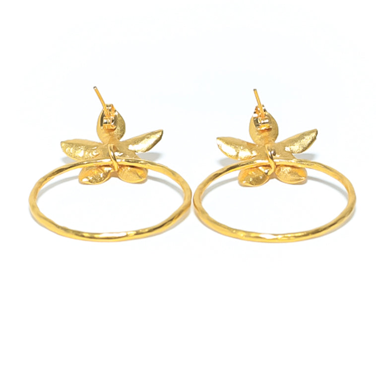 Gold flower design Hoops Earrings butterfly clasp at RM KANDY