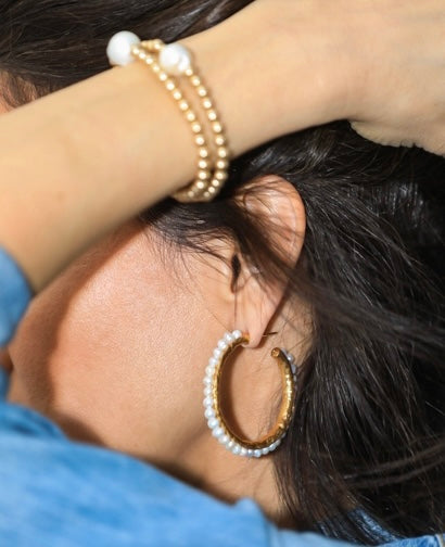 Womens Gold 5mm Beaded Bracelet with Mother of Pearl Charm at RM Kandy