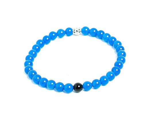 Mens Blue Jade Custom Beaded Bracelet with Silver Charm at RM KANDY