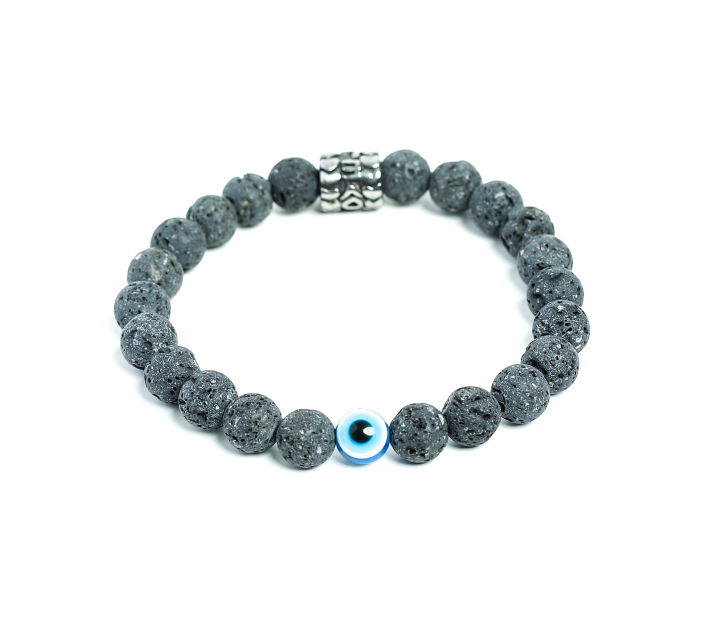 Mens Black Lava Evil Eye 8mm Bracelet with Love Charm-RM KANDY