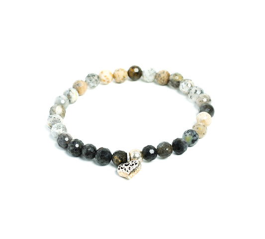Womens Tourmalihne Beaded Bracelet with Silver Heart charm at RM KANDY