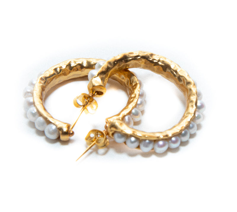 Fresh Pearl Beaded Gold Hoop Earrings  at RM KANDY