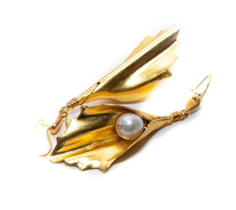 Ladies Gold Drop Earrings with Pearl design RM Kandy
