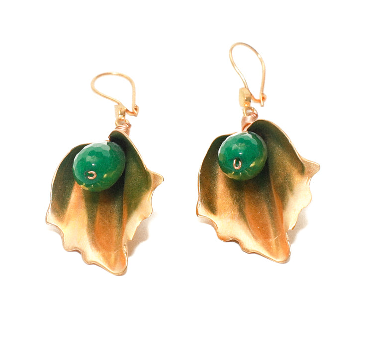 Jade Stone Dangling Gold Earrings for women at RM KANDY