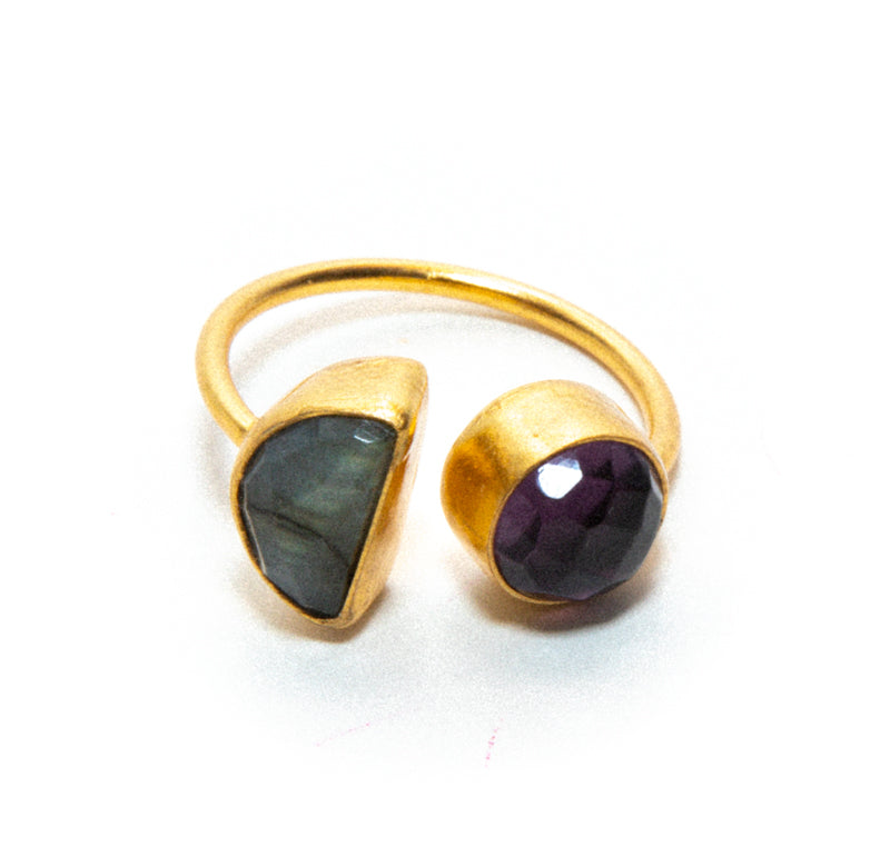 Gold Adjustable Ring Labradorite Amethyst Stones for women at RM Kandy
