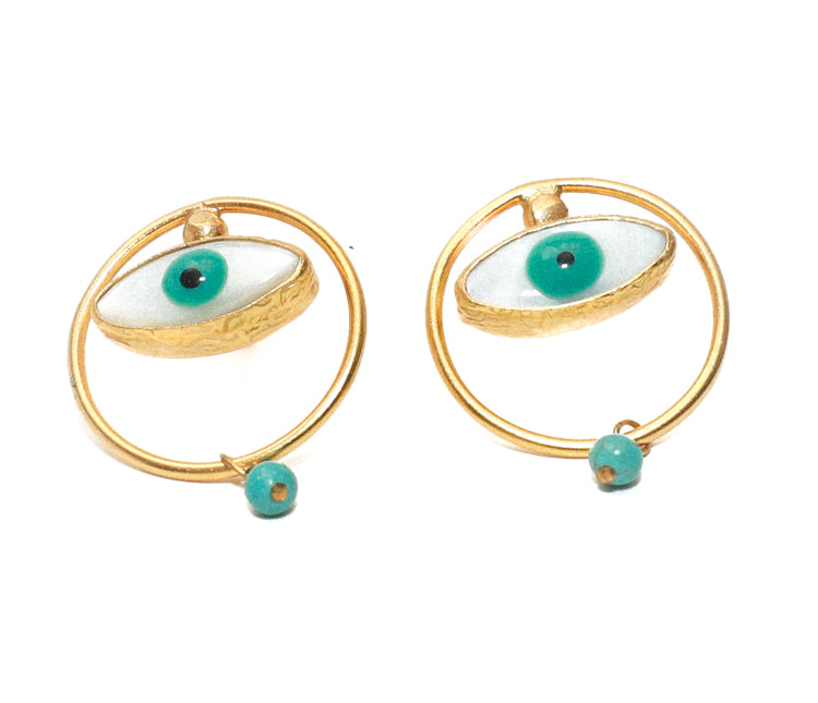 Gold Evil Eye Drop Turquoise Bead Earring