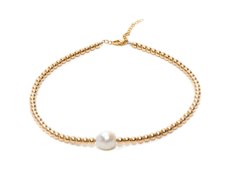 Womens 4mm Gold Beaded Choker Necklace Pearl Charm at RM Kandy