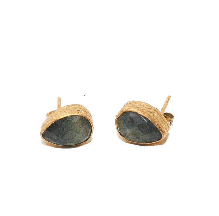 Gold Stud Earrings with labradorite gem stone at RM Kandy