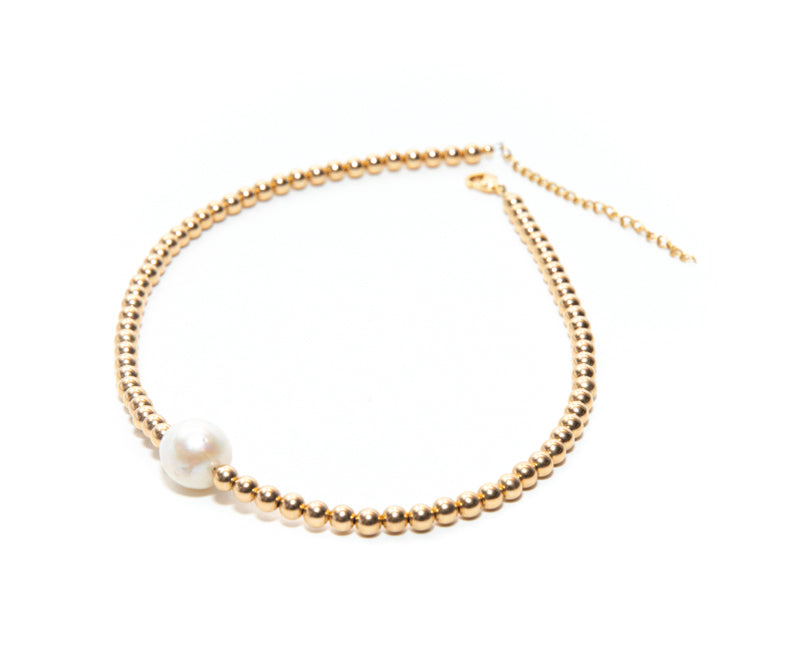 Ladies Adjustable Gold Beaded Necklace with Mother of Pearl Charm at RM Kandy