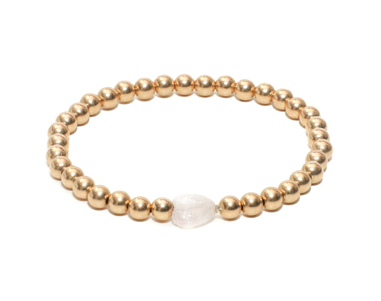 Womens Gold 5mmBeaded Bracelet with Rose Quartz Charm at RM Kandy