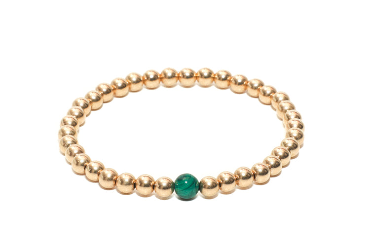 Premium 5mm Gold Beaded Adjustable Bracelet with malachite stone at RM Kandy