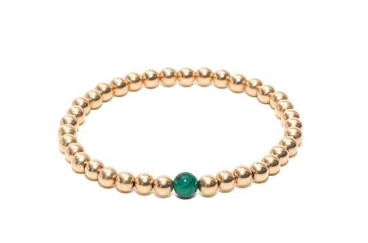 Premium 5mm Gold Beaded Adjustable Bracelet with malachite stone at RM Kandy