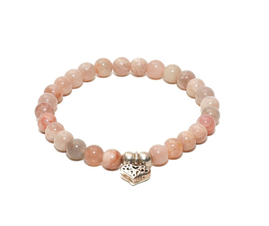 Womens Handmade Moonstone Silver Heart Charm Bracelet at RM Kandy